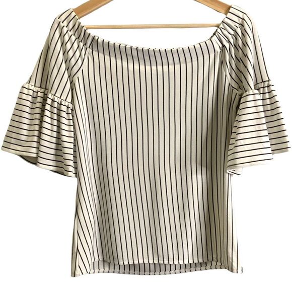BANANA REPUBLIC Off Shoulder Striped Top With Bell Sleeves Sz XS - Picture 4 of 10